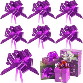 Shiny Purple Pull Bows for Wedding Gift Baskets, 4.5 in Gift Wrapping Pull Bows, Party Gift Wrap Bows, Presents Decorating Bows, Pack of 7 (Sparkly Purple)