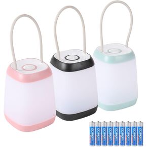 Hilngav 3 Pack LED Camping Light, 3 Light Modes Battery Powered Night Light for Indoor and Outdoor Emergency Light, Tent Lantern, Camping (Pink, Black, Green)