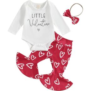 Newborn Baby Girl Easter Outfit Bunny Ruffle Romper Rib Knit Sweater Onesie Eggs Bell Bottoms Headband 3Pcs Clothes