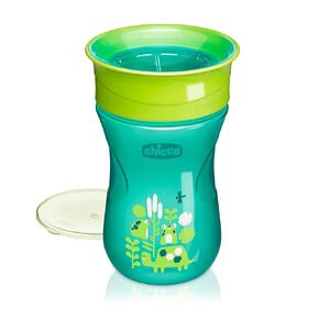 Chicco 360° Spoutless Rim-Trainer with Removable Transparent Membrane | Spill-Resistant | Top-Rack Dishwasher Safe | Open-Cup Training | Easy to Hold with Ergonomic Indents | Green | 9+ Months