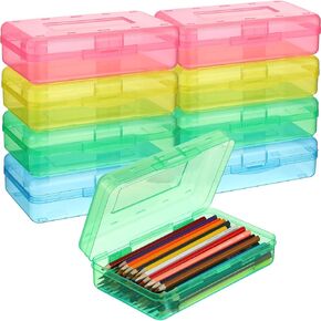 12 Pcs Plastic Pencil Box Large Capacity Pencil Case for Kids Clear Pencil Box with Snap Closure Lids Plastic Crayon Boxes Multi Purpose Storage Organizer Box for School Office Supplies, 4 Colors