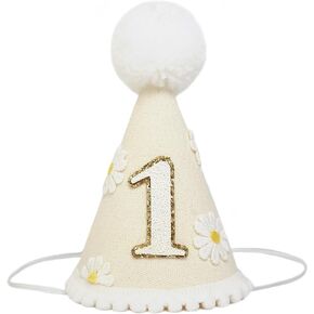 Daisy Themed Birthday Cone Cap - First Birthday Celebration Hat - Cute And Stylish Handcrafted Daisy Hat - Unique Floral Party Headwear - Perfect Accessory For A Daisy-Themed Part