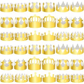 Henoyso 72 Pcs Golden King Crowns Gold Foil Paper Party Crown 9 Styles Gold Paper Crowns Prince Party King Crown Hats for Boys Girls Adults Birthday Party Celebration Decorations Favors