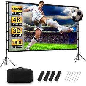 120 inch Projection Screen with Stand, 16:9 Foldable Anti-Crease, Movie Portable Projector Screen with Carrying Bag for Outdoor Indoor Home Theater, Office, Classroom, Party, Games
