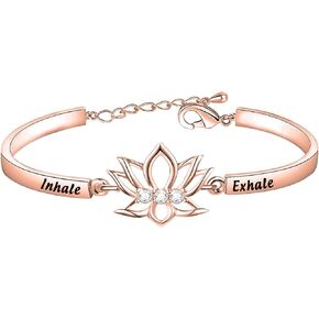 BEKECH Lotus Bracelet Inhale Exhale Lotus Flower Bracelet Yoga Jewelry Meditation Gift for Yoga Lover Yoga Teacher