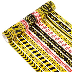 Bolsome 12 Rolls Caution Washi Tape Construction Themed Tape Yellow Red Black Self Adhesive Tape for Scrapbook Journal Gift Wrapping Craft Supplies Construction Birthday Party Supplies, 196.8ft