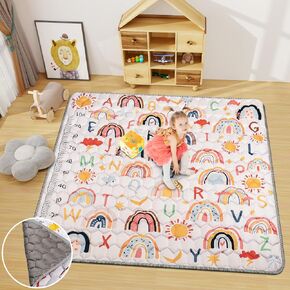 AKASISRUG Baby Play Mats for Floor, 50"x50" Boho Rainbow Play Mat for Playpen Playyards Thicken Soft Padding Foam Playmats for Babies Toddlers Infants Baby Crawling Mat Kids Play Mats Pad Tummy Time