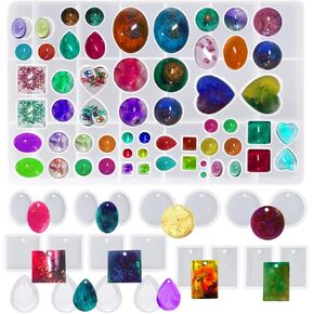 Jewelry Casting Molds DaKuan Large Gem Jewelry Silicone Casting Mold and 20pcs Silicone Pendant Resin Molds with Hanging Hole (5 Styles) for DIY Resin Crafts