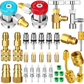 AC R134A Adapters Quick Coupler Kit, R134a Can Tap Valves R134a to R22/410a Fitting Adapter with Valve Core Hose Seal Thimble Valve Core Remover for Car AC Air Conditioner Refrigerant System in Kuwait