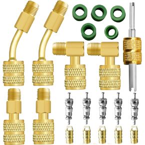 Mini Split Adapter, R410A Adapter Kit R410A Refrigerant Hose Adapter Connector, Mini Split Vacuum Pump Kit 5/16 to 1/4 Coupler Valve Core Remover for Air Conditioners