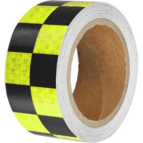 ACROPIX Universal 5cmx10m Fluorescent Yellow and Black Checkered Car Reflective Stickers Reflective Tape Safety Warning Reflective Protector - Pack of 1