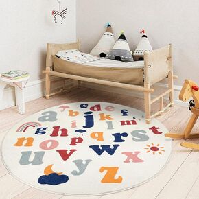 ABREEZE Kids Play Mat,Fluffy Faux Wool Kids Rug 3.3'x5' Non-Slip Childrens Carpet ABC Number Educational Learning & Game for Living Room Bedroom Playroom Nursery Best Shower Gift