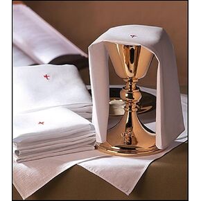 Christian Brands Linen Purificator with Red Embroidered Cross Center, 18 Inch
