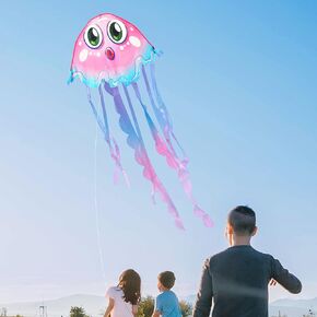 JEKOSEN 2024 Large Easy to Fly Kite Pink Jellyfish Kite 40 Inches Wide with 110 Inches Long Tail Portuguese Man O’War for Beach Trip Park Family Outdoor Games Kids and Adults Single Line String in Kuwait