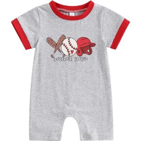 Newborn Baby Boys Baseball Outfits Short Sleeve Baseball Season Print Crew Neck Romper Jumpsuit Summer Playsuit