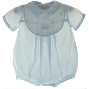 Petti Ami Blue Sailboat Shadow Embroidered Boys Romper Newborn