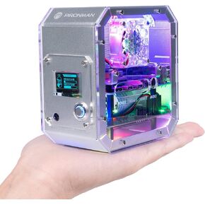 حافظة Pironman Mini PC لـ Raspberry Pi - حافظة برجية من سبائك الألومنيوم مع مروحة، مبرد برج، لوحة توسيع M.2 SATA SSD، 0.96 بوصة OLED، مستقبل IR وزر طاقة لـ Raspberry Pi 4 in Kuwait