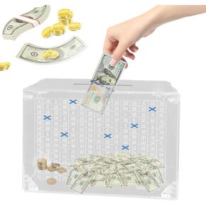 1 Pcs Adult Clear Acrylic Piggy Bank with Counter Save for Real Money with a 225-Day Openable Money Box Set Your Savings Goal to $5000