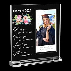 Geegoods Graduation Picture Frame Class of 2024 Graduation Photo Frame Decorative Desk Sign Graduation Gifts Holds 3.5x5 Inch Photos for High School College Graduation DIY Decors Party Supplies