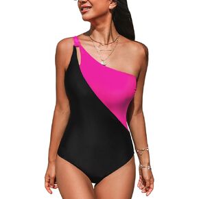 CUPSHE Women's One Piece Swimsuit Asymmetrical Neck One Shoulder Bathing Suit Color Block Back Twist Cutout