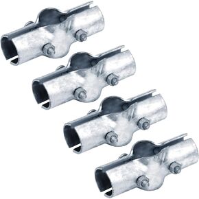 4 Pack 1-5/8" Line Rail Clamp for Chain Link Fence, Galvanized Steel Boulevard Clamps, Greenhouse Cross Grid Pipe Connector Clamps, 3 Way Pipe Clamps Tube Joint Fitting Clip Purlin Bracket with Bolt