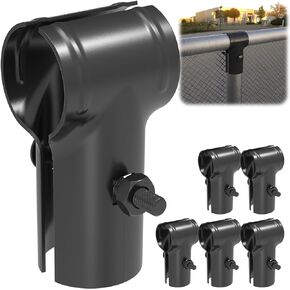 ForoGore 2 Pcs End Rail Clamps 1-5/8" x 1-5/8", T Pipe Clamp for 1-5/8" OD Pipe Chain Link Fence End Rail T Clamp Panel T Clamps Chain Link Fence Parts（Black)