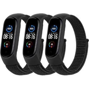 Amzpas نايلون العصابات ل Xiaomi Mi Band 5 / Mi Band 6، 3 حزم من القماش الناعم لساعة Amazfit Band 5 / Band 6، أساور معصم بديلة قابلة للتنفس قابلة للتعديل للنساء والرجال
