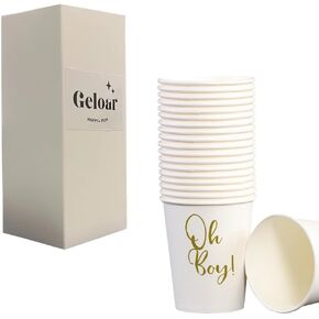 Geloar Oh Baby Party Cups for Baby Shower, 20 Pack 9oz Gold Oh Baby Disposable Paper Party Cups for Baby Shower Baby Welcome Party (Oh Baby Heart Cups)
