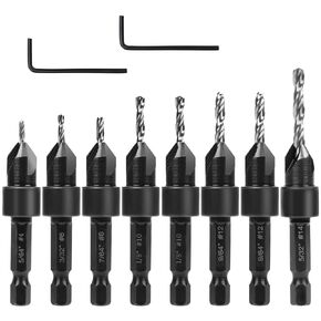 10pcs Countersink Drill Bit Set, Counter Sink Drill Bit for Wood with Wrenches Woodworking Countersink Bit Adjustable Depth for #4#6#8#10#12#14 Screws in Hard Wood Plastic Plate