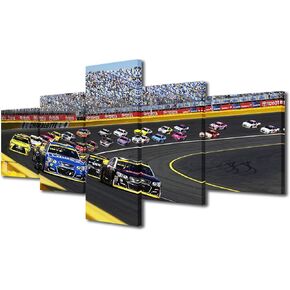 TUMOVO Charlotte Wall Art for Living Room?Yankees Modern Home Decor Canvas Motor Speedway Pictures House Decorations Track of NASCAR Race Artwork Paitings 5 Pcs Bedroom Bathroom Posters and Prints