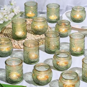 30pcs Assorted Green Votive Candle Holders Bulk, Wedding Decorations for Reception,Tealight Candle Holder for Table Centerpieces Decorations, Boho Tea Party Decor, Bridal Shower Gifts for Guests