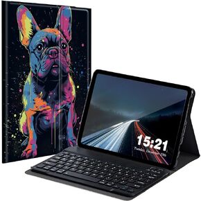 BREIDMKFM Keyboard Case for Samsung Galaxy Tab S8 Plus 2022/S7 FE 2021/S7 Plus 2020, Galaxy Tab S7 FE 5G Smart Tablet Cover with Detachable Wireless Bluetooth Keyboard, Black Cat American Flag