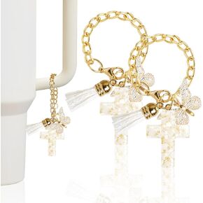 OSVINO 2PCS Charm Accessories for Stanley Cup, Cross-Shaped Keychain with Bling Butterfly Chain for Stanley Tumbler Handle