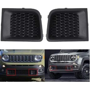 Bumper Grille Insert, 1 Pair Left & Right Black Front Kidney Grilles Bezel Cover for Jeep Renegade 2015-2017