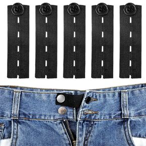 5pcs Waist Extender Button Elastic Comfy Adjustable Waistband Expanders for Men and Women Jeans Pants Skirt Dress Trousers (Black)
