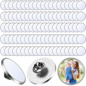 Zeyune 100 Pcs Sublimation Pins Buttons Bulk Round Sublimation Buttons Blanks with Pins DIY Button Badge Kit Sublimation Silver Blank Aluminum Sheet with Butterfly Pin Backs for DIY Craft