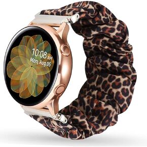 Miimall 20mm Scrunchie Band Compatible for Samsung Galaxy Watch 6/5/4 40mm 44mm, Watch 5 Pro, Watch 6/4 Classic, Watch Active 2, Elastic Scrunchy Band for Galaxy Watch 42mm/Watch 3 41mm (Leopard)