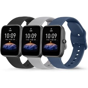 3 Pack Sport bands for Amazfit GTS 4 / GTS 4 Mini / Amazfit GTS 3 /Amazfit GTR GTS 2/2 Mini/2e/Amazfit Bip/ Amazfit Bip 3 Pro/Bip 3/ Bip U/Bip U Pro/Bip Lite, 20mm Quick Release Adjustable Silicone Bands
