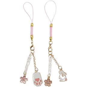 2 PCS Pink Flower Phone Charms Cute Rabbit Pink Cherry Blossoms Mobile Phone Lanyard Strap Chinese Style Phone Charm Key Chain Car Key Hanging Pendants Decor