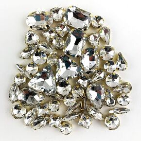 Worlds 50PC Mix Shapes Sew On Crystal Rhinestone Flatback Gold Claw Setting Glass Sew On Crystal Rhinestone for Clothes&Bags, Shoes,DIY Crafts 8mm~ 18mm(Black Diamond)