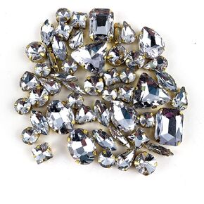 Worlds 50PC Mix Shapes Sew On Crystal Rhinestone Flatback Gold Claw Setting Glass Sew On Crystal Rhinestone for Clothes&Bags, Shoes,DIY Crafts 8mm~ 18mm(Black Diamond) in Saudi Arabia