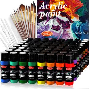 Acrylic Paint Set 76 PCS of 64 Colors 2fl oz 60ml Bottles with 12 Brushes,Non Toxic 64 Colors Acrylic Paint No Fading Rich Pigment for Kids Adults Artists Canvas Crafts Wood Painting