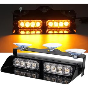 Afurkuot LED Dash Emergency Light, 12V Amber Flashing Beacon Light, 16 Flashing Modes 7.2inch LED Warning Light Bar High Intensity Car Windshield Strobe Light for Trucks Vehicle Snowplow Tractor