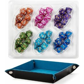 مجموعة نرد متعددة السطوح 42 قطعة، 6 ألوان نرد DND مع علبة بلاستيكية محمولة وصينية جلدية مخملية للعب دور الزنزانات والتنينات، ألعاب طاولة D&D RPG MTG، الحفلات in Kuwait