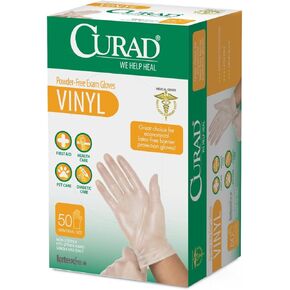 6CUR4035R - Medline CURAD Powder-Free Vinyl Exam Gloves - CA Only,Clear,One Size Fits Most
