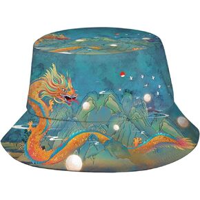 Cool Chinese Japanese Dragon Bucket Hat for Women Men Casual Sun Wide Brim Cap Packable Outdoor Fisherman Hat