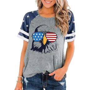 American Flag Shirt Women 4th of July Shirts USA Flag Graphic Patriotic Tshirt Raglan Color Block Tops