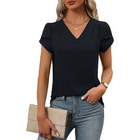 BMJL Womens Dressy Casual Blouses Business Casual Work Tops V Neck Cap Sleeve Summer Tshirt