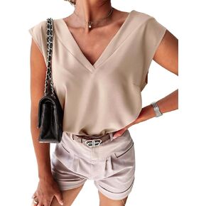 SVALIY Womens Summer Tops Sleeveless Cap Sleeve T Shirts Casual V Neck Business Work Blouses
