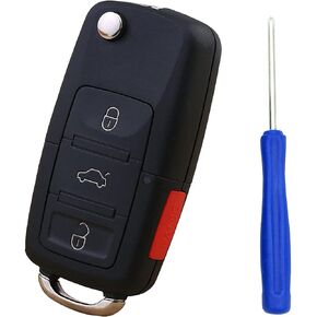 Replacement Key Fob Shell Case for VW Volkswagen Jetta Passat Golf Beetle Rabbit GTI CC EOS 4 Buttons Keyless Entry Remote Car Key Fob Cover Casing with Uncut Blade Blank (Black)